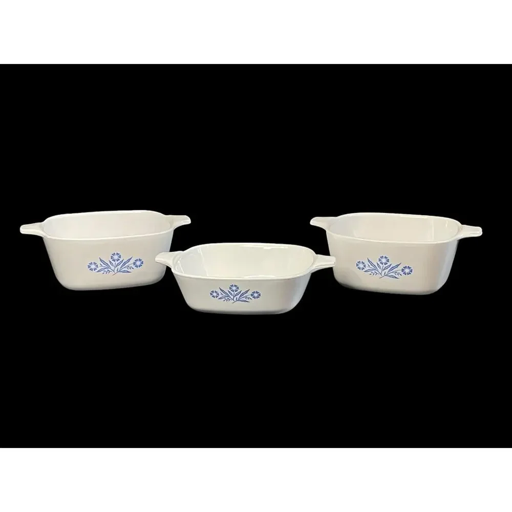 Vintage Blue Cornflower Floral CorningWare Kitchen Baking Casserole Dish Set 3